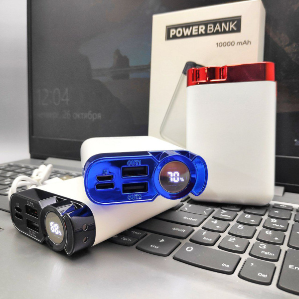 Портативное зарядное устройство Power Bank 10000 mAh / Цифровой индикатор, Micro, Type C, 2 USB-выхода